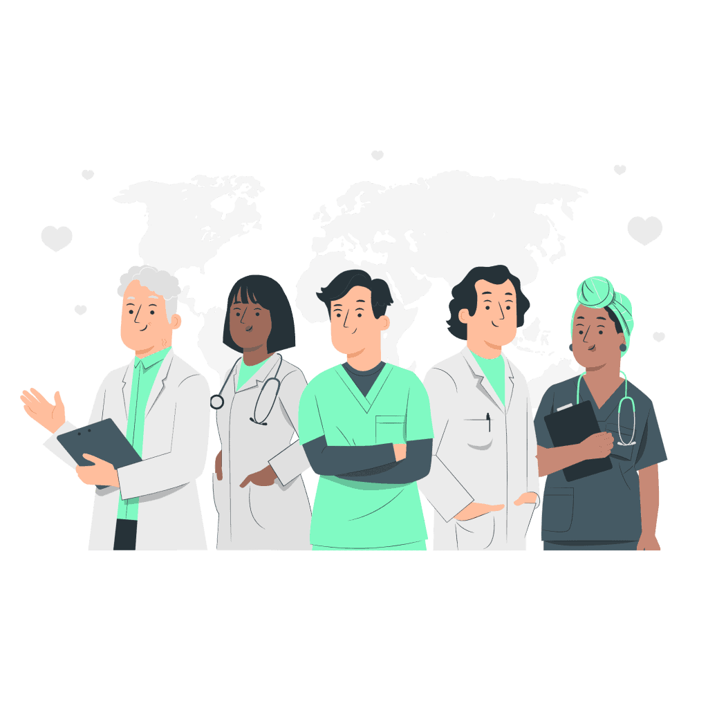 Profesionales de la salud colaborando en educación